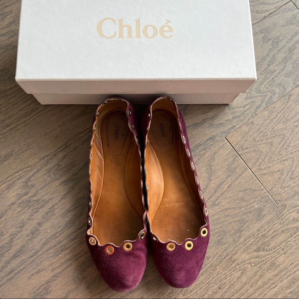 Authentic Chloe scalloped Lauren purple suede flats 39